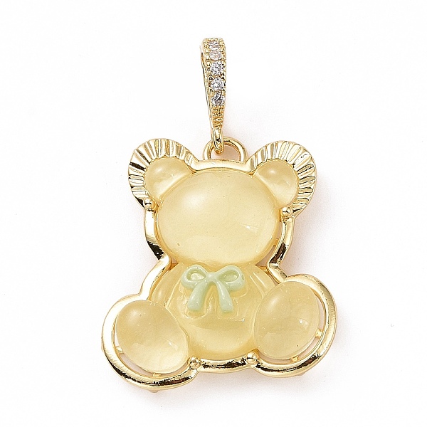 

PandaHall Translucent Resin Pendants, Bear with Bowknot Charm, with Brass Micro Pave Clear Cubic Zirconia, Cadmium Free & Lead Free, Real...
