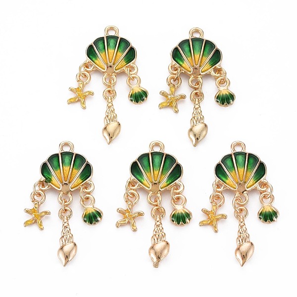 

PandaHall Alloy Enamel Pendants, Cadmium Free & Nickel Free & Lead Free, Light Gold, Shell, Dark Green, 35.5x15x3.5mm, Hole: 1.8~2mm...