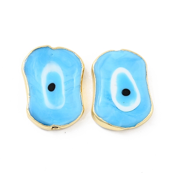

PandaHall Rack Plating Handmade Evil Eye Lampwork Beads, with Brass Findings, Long-Lasting Plated, Oval, Deep Sky Blue, 25x18x5.5~6mm, Hole...