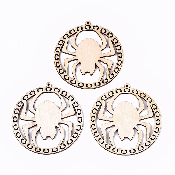 

PandaHall Undyed Natural Wooden Big Pendants, Laser Cut Shapes, Donut with Spider, Antique White, 63x59.5x2mm, Hole: 1.6mm Wood Donut