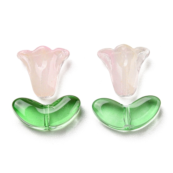 

PandaHall Glass Beads, Morning Glory Flower & Leaf, Pink, 10x10.5x5.5mm, Hole: 1mm, 6.5x14x4.5mm, Hole: 1mm, 20pcs/bag Glass Flower Pink
