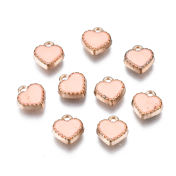 

PandaHall Alloy Enamel Charms, Heart, Light Gold, Misty Rose, 8x7.50x2.50mm, Hole: 1.5mm Alloy+Enamel Heart