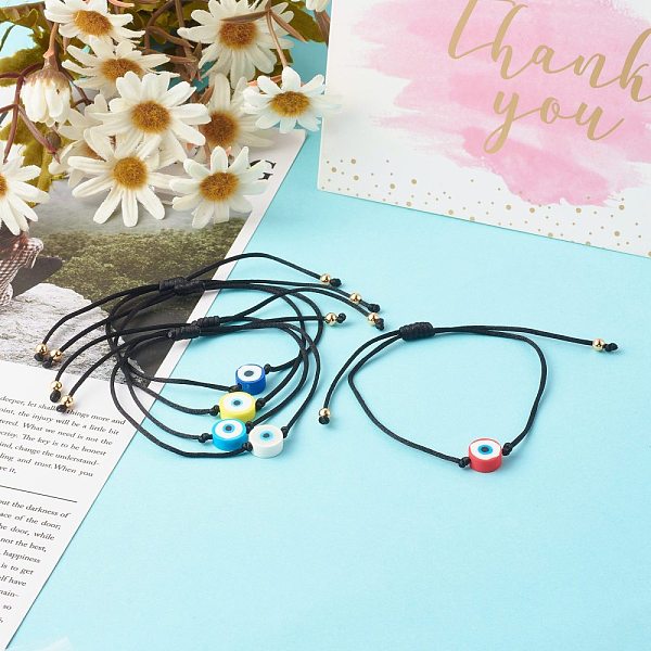 

PandaHall Adjustable Nylon Thread Cord Bracelets, with Handmade Polymer Clay Evil Eye Bead, Mixed Color, Inner Diameter: 1/2~3-1/2 inch..., Multicolor