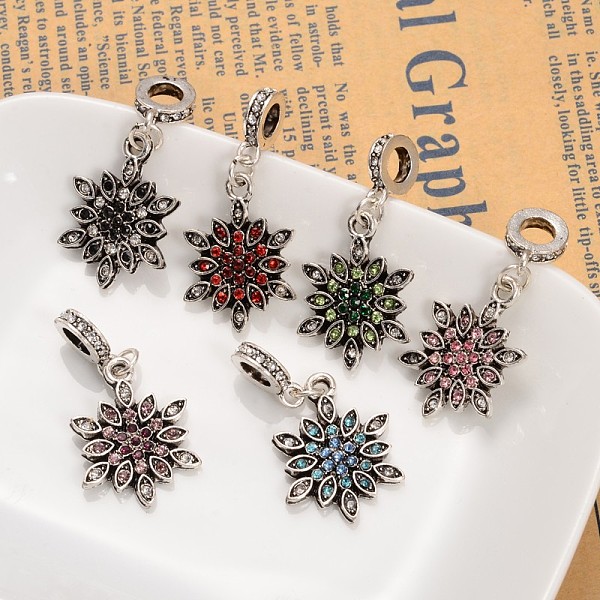 

PandaHall Flower Alloy Rhinestone European Dangle Charms, Mixed Color, 36mm, Hole: 5mm Alloy+Rhinestone Flower Multicolor