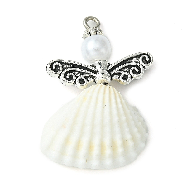 

PandaHall Spiral Shell Angel Pendants, Angel Charms with Alloy Wing, Antique Silver, 33x21.5x9mm, Hole: 1.8mm Shell Angel & Fairy White