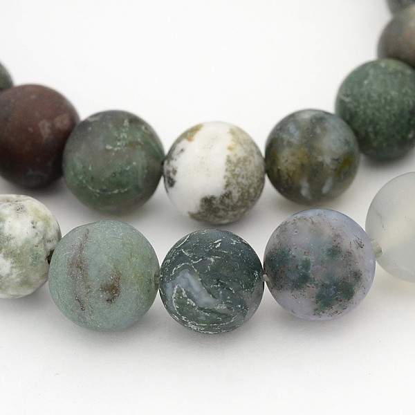 

PandaHall Frosted Round Natural Moss Agate Beads Strands, 10mm, Hole: 1mm, about 39pcs/strand, 15 inch Moss Agate Round
