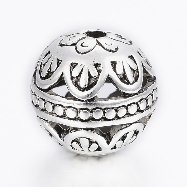 

PandaHall Tibetan Style Alloy Beads, Hollow Round with Flower, Antique Silver, 14mm, Hole: 2mm Alloy Round