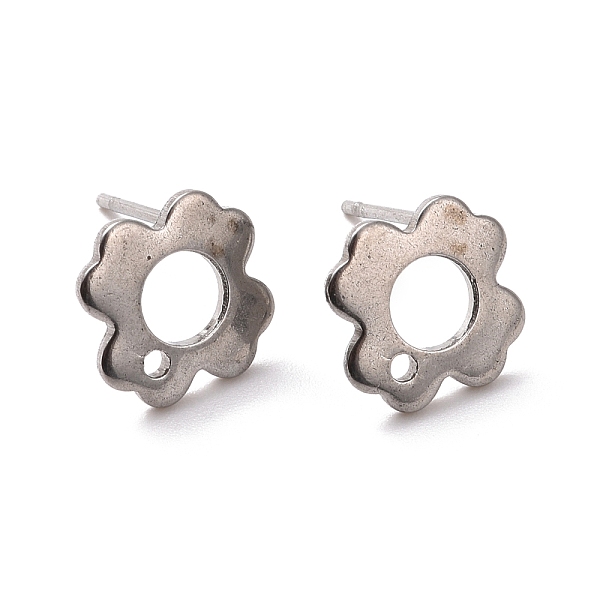 

PandaHall 201 Stainless Steel Stud Earring Findings, with Hole and 316 Stainless Steel Pin, Flower, Stainless Steel Color, 10x10mm, Hole...