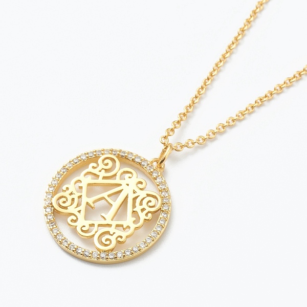 

PandaHall Brass Micro Pave Clear Cubic Zirconia Pendant Necklaces, Flat Round with Letter, Real 18K Gold Plated, Letter.A, 16.14~17.20 inch...