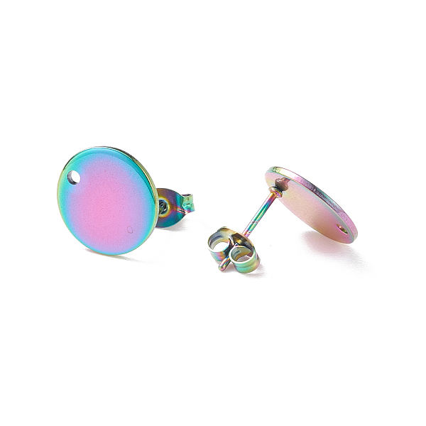 

PandaHall Ion Plating(IP) 304 Stainless Steel Stud Earring Findings, with Loop and Flat Plate, Ear Nuts/Earring Backs, Flat Round, Rainbow...