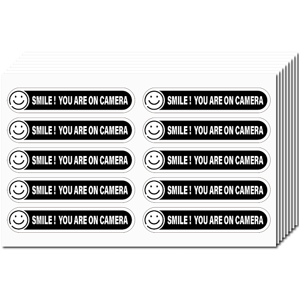 

PandaHall Mini PVC Coated Self Adhesive Warning Stickers, SMILE! YOU ARE ON CAMERA Waterproof Caution Sign Safety Sign Decals, Smiling Face...