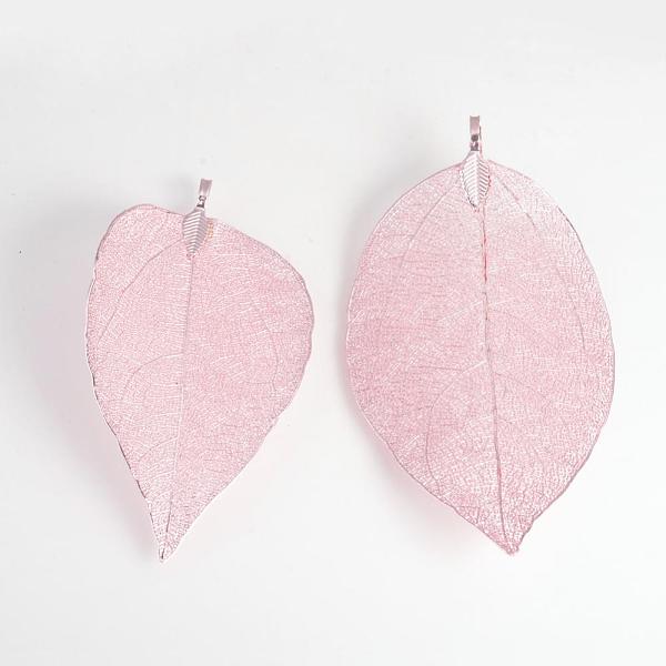 

PandaHall Electroplated Natural Leaf Big Pendants, with Iron Findings, Rose Gold Plated, 55~85x25~40x1mm, Hole: 3x6mm Iron Leaf