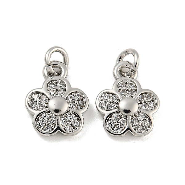 

PandaHall Brass Micro Pave Clear Cubic Zirconia Pendants, Flower, Platinum, 9x13x2.5mm, 3mm inner diameter Brass+Cubic Zirconia Clear