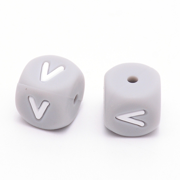 

PandaHall Silicone Beads, Cube with Letter.V, Gray, 12x12x12mm, Hole: 2mm Silicone Cube Gray