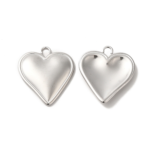 PandaHall 304 Stainless Steel Pendants, Heart Charm, Stainless Steel Color, 23x20x3mm, Hole: 2.5mm 304 Stainless Steel Heart
