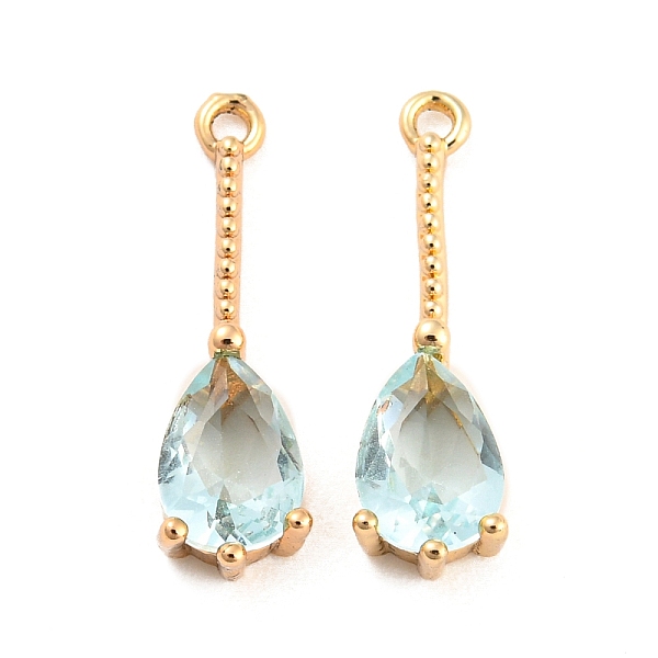 

PandaHall Brass with Cubic Zirconia Pendants, Teardrop, Golden, Light Cyan, 18x5x3.5mm, Hole: 1mm Brass+Cubic Zirconia Teardrop