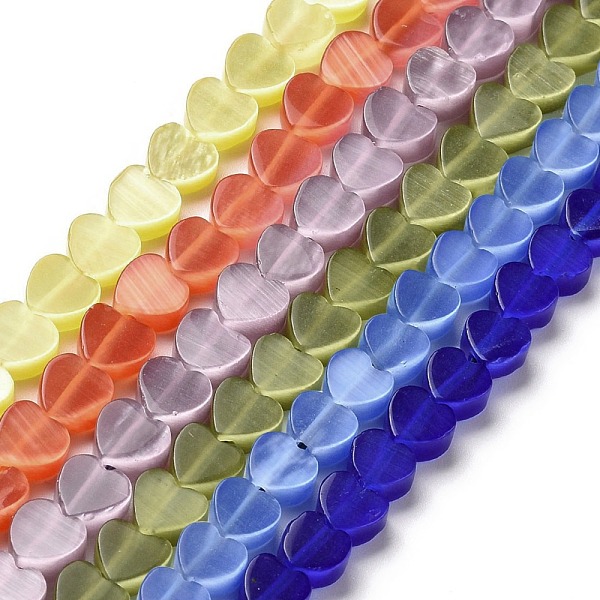 

PandaHall Cat Eye Beads Strands, Heart, Mixed Color, 6x6x3~3.5mm, Hole: 1mm, about 66~67Pcs/strand, 14.57~14.96 inch(37~38cm) Glass Heart..., Multicolor