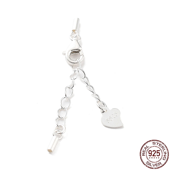 

PandaHall 925 Sterling Silver Curb Chain Extender, End Chains with Lobster Claw Clasps and Cord Ends, Heart Chain Tabs, with S925 Stamp...