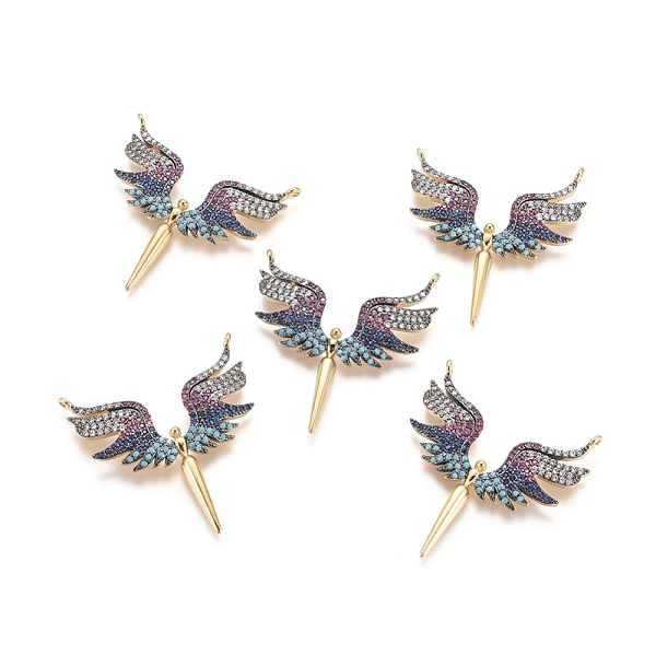 

PandaHall Brass Micro Pave Cubic Zirconia Pendants, Wing, Colorful, Gunmetal & Golden, 35x32x3mm, Hole: 1.4mm Brass+Cubic Zirconia Wing