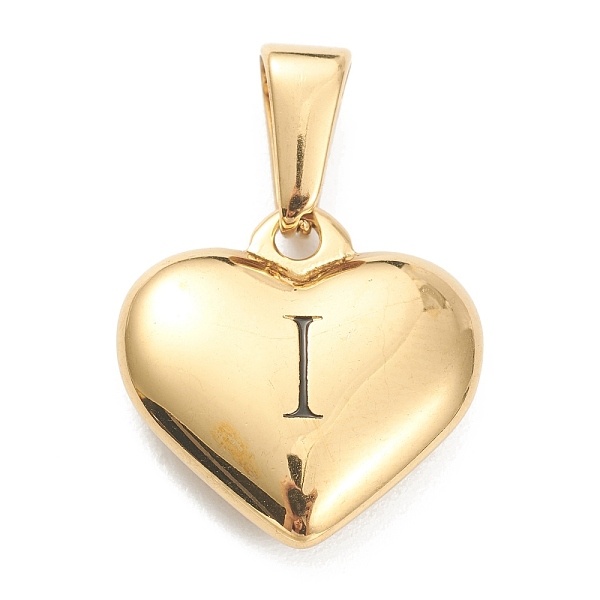 

PandaHall 304 Stainless Steel Pendants, Heart with Black Letter, Golden, Letter.I, 16x16x4.5mm, Hole: 7x3mm 304 Stainless Steel Letter I