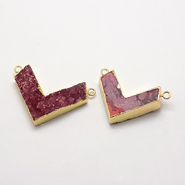 

PandaHall Electroplate Natural Druzy Crystal Links connectors, Dyed, with Golden Plated Brass Findings, Arrowhead, Red, 31~37x43~51x8~9mm...