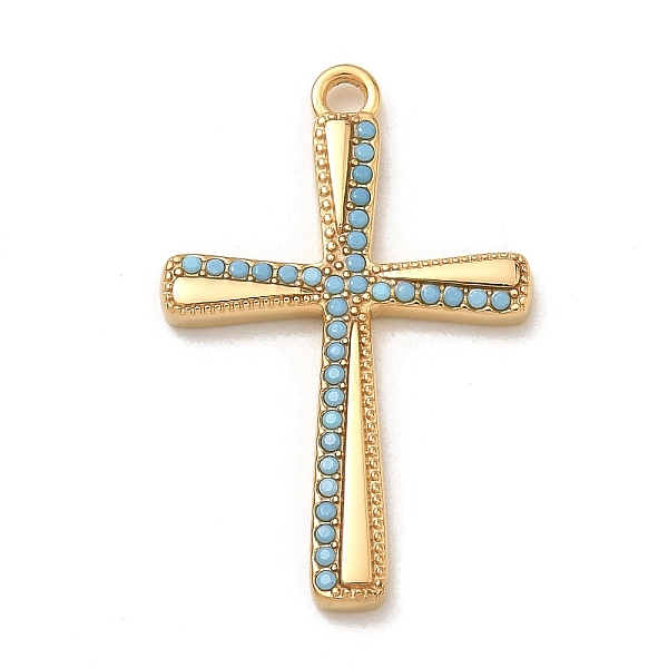 Colgantes de acero inoxidable 304 con circonitas cúbicas azul cielo micro pavé.