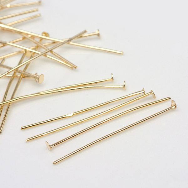 

PandaHall Iron Flat Head Pins, Light Gold, 40x0.6mm, 22 Gauge, about 3000pcs/500g, Head: 1.5mm Iron