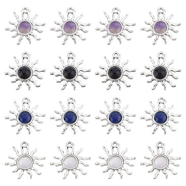 

PandaHall SUNNYCLUE 1 Box 20Pcs Stone Charms Sun Charm Gemstone Charms Bulk Healing Energy Lucky Love Gemstones Obsidian Amethyst Charms for...