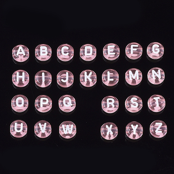 

PandaHall Transparent Acrylic Beads, Horizontal Hole, Mixed Letters, Flat Round, Pink, 7x4mm, Hole: 1.5mm, about 3700pcs/500g Acrylic Letter...