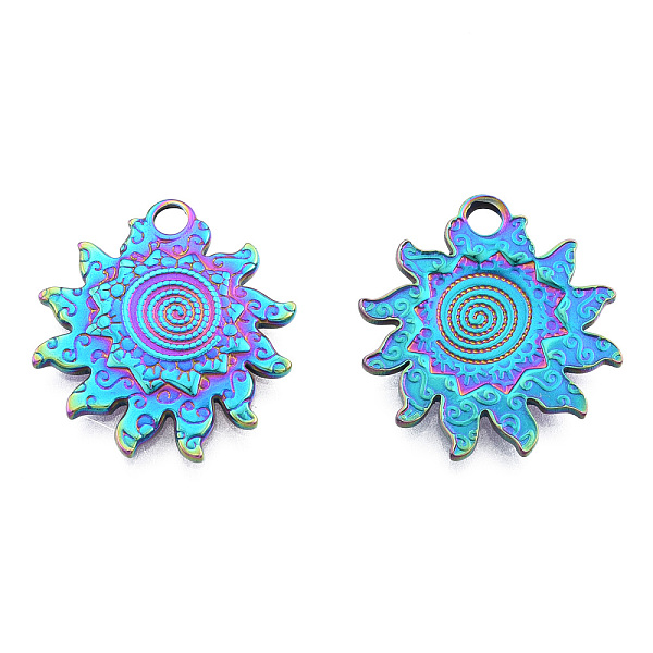 

PandaHall Ion Plating(IP) 201 Stainless Steel Pendants, Sun, Rainbow Color, 22x20x2mm, Hole: 2.5mm 201 Stainless Steel Sun