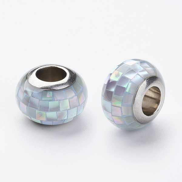 

PandaHall 304 Stainless Steel Resin European Beads, with Shell and Enamel, Rondelle, Large Hole Beads, Lavender, 12x8mm, Hole: 5mm Resin..., Purple