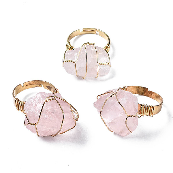 

PandaHall Adjustable Natural Rose Quartz Finger Rings, with Light Gold Brass Findings, Nuggets, US Size 8 1/4(18.3mm) Rose Quartz None