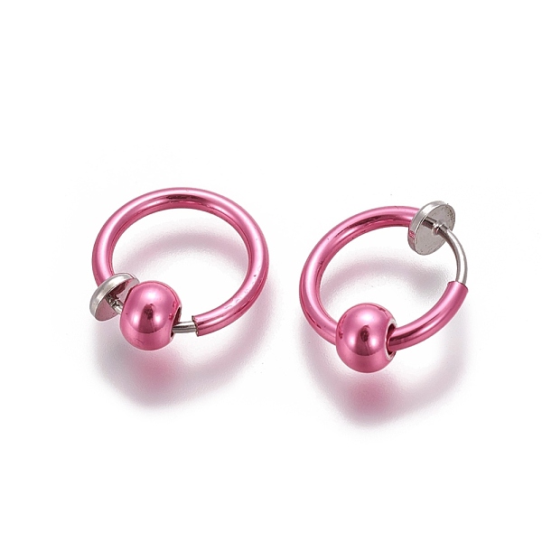 

PandaHall Electroplate Brass Retractable Clip-on Earrings, Non Piercing Spring Hoop Earrings, Cartilage Earring, with Removable Beads, Pink...