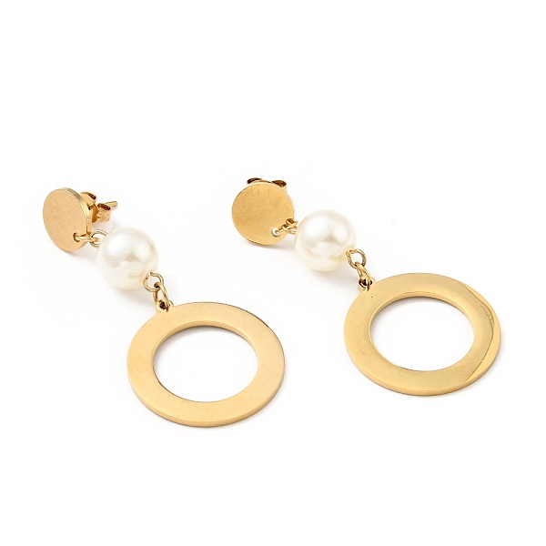 

PandaHall Ring with Acrylic Pearl Long Dangle Stud Earrings with 316 Stainless Steel Pins, Vacuum Plating 304 Stainless Steel Jewelry for..., White