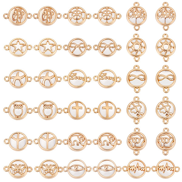 

PandaHall 36pcs 18 styles Glass Connector Charms, with Light Gold Plated Alloy Findings, Flat Round, Clear, 13.5~19.5x13.5~19.5x5.5~6.5mm...