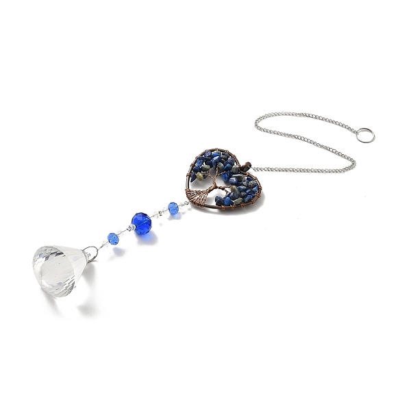 

PandaHall Lapis Lazuli Pendant Decoration, Hanging Suncatcher, with Brass Rings, Heart Alloy Frame and Iron Findings, Teardrop, Blue...