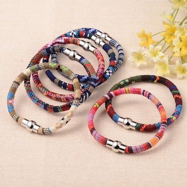 

PandaHall Nylon Cloth Cord Bracelets, with Platinum Plated Brass Magnetic Clasps, Mixed Color, 200x6mm Nylon Multicolor