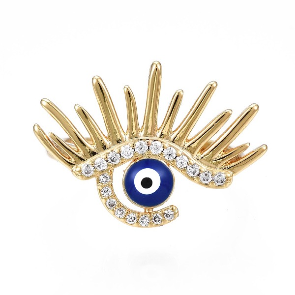 

PandaHall Clear Cubic Zirconia Evil Eye Wide Open Cuff Ring with Enamel for Women, Real 18K Gold Plated Brass Jewelry, Nickel Free, Dark...