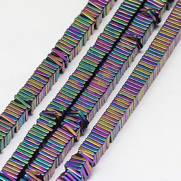

PandaHall Electroplate Non-magnetic Synthetic Hematite Heishi Beads Strands, Thin Slice Flat Square Beads, Grade A, Multi-color Plated...