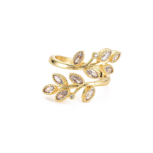 

PandaHall Cubic Zirconia Leaf Open Cuff Ring, Real 18K Gold Plated Brass Jewelry for Women, Cadmium Free & Lead Free, Clear, US Size 5 1/2...
