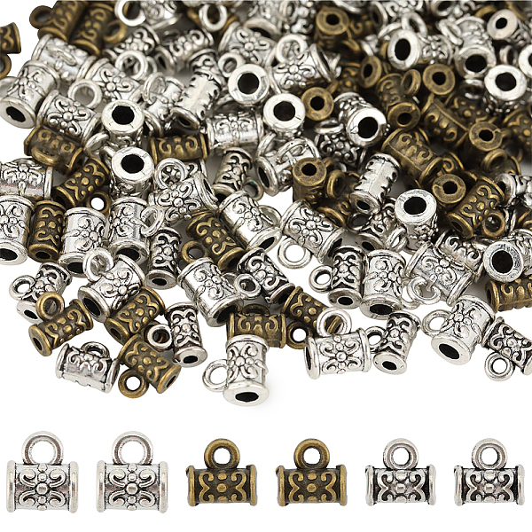 

PandaHall SUNNYCLUE 150Pcs 3 Styles Tibetan Style Alloy Tube Bails, Loop Bails, Column, Mixed Color, 7~7.5x5.5~7x5~5.5mm, Hole: 1.5~2.5mm...