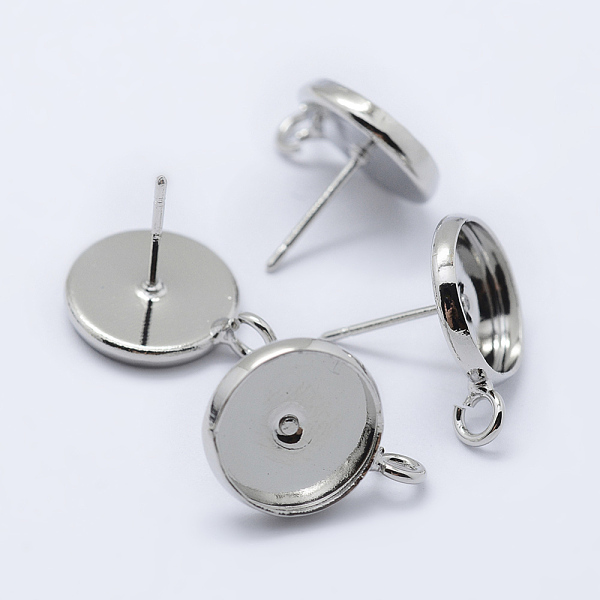 

PandaHall Brass Stud Earring Settings, with Loop, Flat Round, Platinum, Tray: 10mm, 16x12mm, Hole: 2mm, Pin: 0.8mm Brass Flat Round