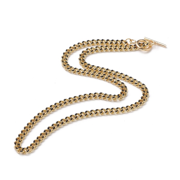 

PandaHall Brass Curb Chain Necklaces, with Enamel and 304 Stainless Steel Toggle Clasps, Real 18K Gold Plated, Black, 17.91~18.11 inch...