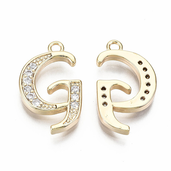 

PandaHall Brass Micro Pave Clear Cubic Zirconia Pendants, Nickel Free, Real 18K Gold Plated, Word, Letter.G, 19x11x2mm, Hole: 1.5mm...