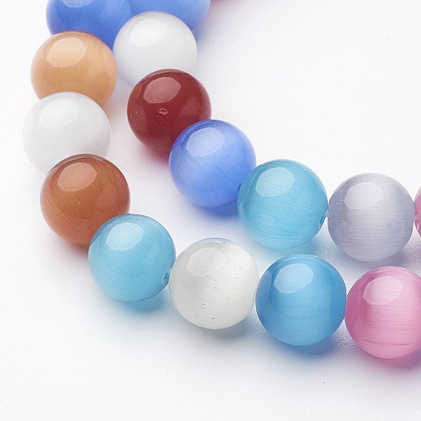 

PandaHall Cat Eye Beads, Round, Mixed Color, 10mm, Hole: 0.8mm Glass Round Multicolor