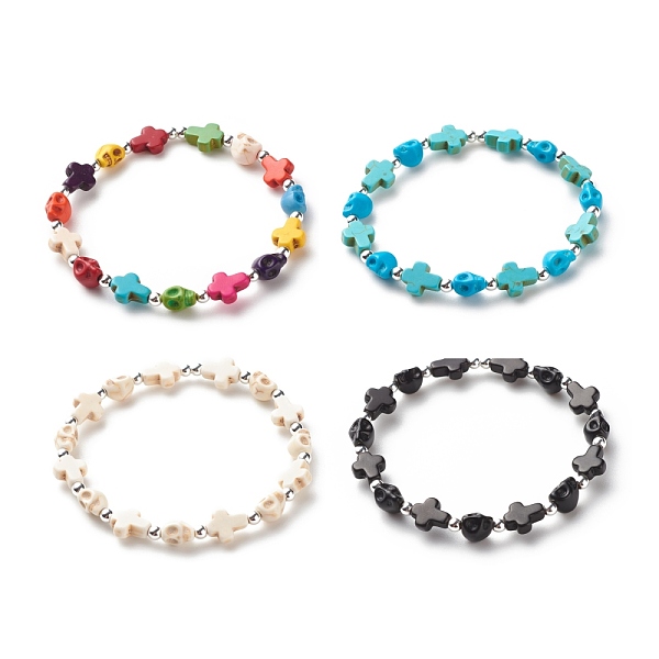 

PandaHall Synthetic Turquoise(Dyed) Cross & Skull Beaded Stretch Bracelet, Halloween Gemstone Jewelry for Women, Mixed Color, Inner Diameter..., Multicolor