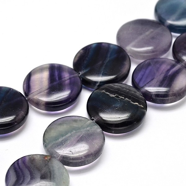 

PandaHall Flat Round Natural Fluorite Bead Strands, 20x7.5mm, Hole: 1mm, about 20pcs/strand, 15.5 inch Fluorite Flat Round