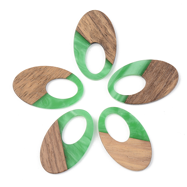

PandaHall Opaque Resin & Walnut Wood Pendants, Oval, Green, 35.5x21.5x3mm, Hole: 16x10mm Resin+Wood Oval Green