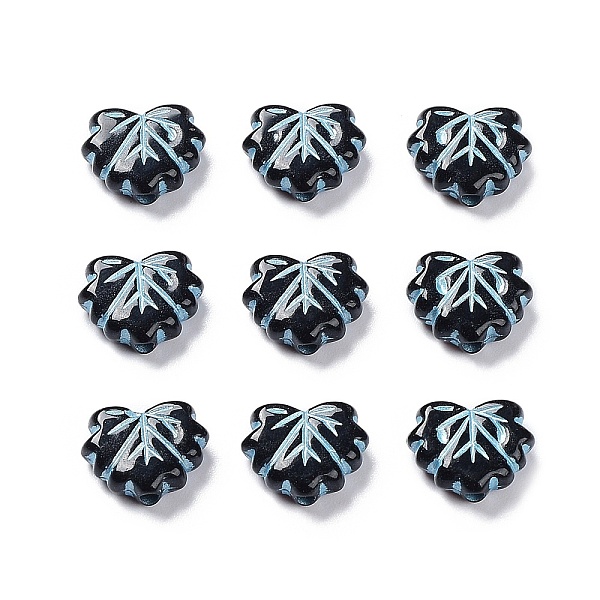

PandaHall Black Opaque Acrylic Beads, Metal Enlaced, Leaf, Pale Turquoise, 10~10.5x13x4.5mm, Hole: 1.8mm, about 1180pcs/500g Acrylic Leaf