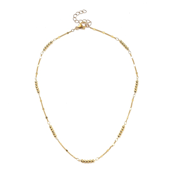 

PandaHall Brass Bar Link Chain Necklaces, with Round Beads and 304 Stainless Steel Lobster Claw Clasps, Golden, 15.35 inch(39cm), 3mm Brass